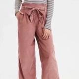 American Eagle Outfitters Pants & Jumpsuits | American Eagle Pink Corduroy Pull On Paper Bag Wide Leg Pants Medium | Color: Cream/Pink | Size: M