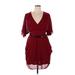 City Chic Casual Dress - Mini V-Neck Short sleeves: Burgundy Print Dresses - Women's Size 14 Plus