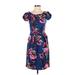 Moulinette Soeurs Casual Dress - Sheath Scoop Neck Short sleeves: Blue Floral Dresses - Women's Size 2