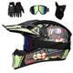 Full Face MTB Motocross Helmet Set, Youth Kids Off Road Motorbike ATV Crash Helmet, Downhill Dirt Bike MX Quad Bike Enduro Racing Helmet, with Goggles Gloves Mask (Color : D, Size : S/52-53CM)
