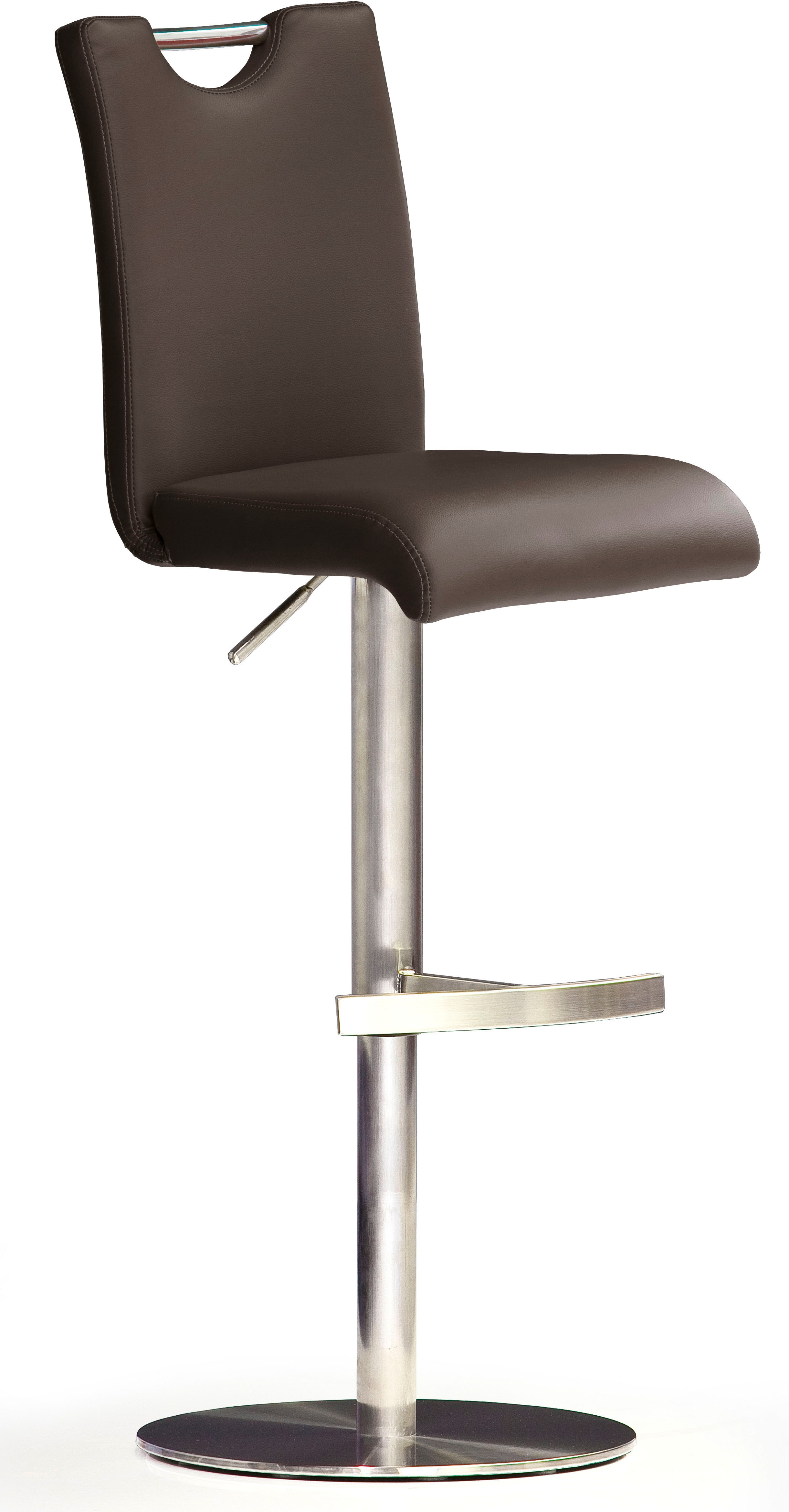 Bistrostuhl MCA FURNITURE "BARBECOOL Barhocker Bistrostuhl Tresenhocker", braun (braun, edelstahl gebürstet), B:40cm H:91cm T:50cm, Polyurethan, Stühle, Bistrostuhl, mit Rückenlehne, Bodenplatte eckig, 180 drehbar Sitzhöhe von 55-80 cm