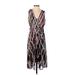 White House Black Market Casual Dress - Midi: Purple Print Dresses - Women's Size 0