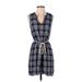 G.H. Bass & Co. Casual Dress - Mini V Neck Sleeveless: Blue Plaid Dresses - Women's Size Small