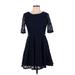 Iz Byer Casual Dress - Mini Scoop Neck 3/4 sleeves: Blue Solid Dresses - Women's Size Medium