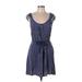 Elle Casual Dress - Mini Scoop Neck Short sleeves: Blue Dresses - Women's Size Large