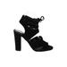 Halogen Heels: Strappy Chunky Heel Chic Black Print Shoes - Women's Size 6 1/2 - Open Toe