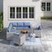 Wade Logan® Baili Rattan Sectional Seating Group w/ Cushions Synthetic Wicker/All - Weather Wicker/Metal/Wicker/Rattan in Blue | Outdoor Furniture | Wayfair