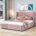 House of Hampton® Harsirat Queen Platform Bed w/ Drawer & Wingback Headboard Wood & /Upholstered/Velvet in Pink | 45.5 H x 65 W x 84.4 D in | Wayfair