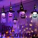 The Holiday Aisle® 5 Series Color Waterproof Battery Models_Wizard Hatchristmas Decorations Outdoor Hanging Lighted Pumpkin Witch Hats w/ Colorful Halloween Ghost LED | Wayfair