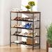 17 Stories 16 Pair Shoe Rack Metal/Manufactured Wood/Fabric in Black/Brown | 35.9 H x 29.5 W x 11.8 D in | Wayfair 94A882FD23284390A60ECBDDC929F0C1