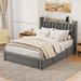 Everly Quinn Bed Frame w/ Storage Headboard & Charging Station, Platform Bed w/ 3 Drawers Upholstered in Gray | 48.03 H x 62.2 W x 87.8 D in | Wayfair