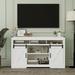 Gracie Oaks Chumsky TV Stand for TVs up to 65", Farmhouse Wooden Movable Barn Door Storage Cabinet in White | Wayfair