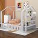 Harper Orchard Cenat Wood House Bed w/ Fence & Detachable Storage Shelves Wood in White | 64.2 H x 56.3 W x 91.7 D in | Wayfair