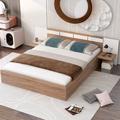 Latitude Run® Platform Bed w/ Headboard, Shelves, USB Ports & Sockets Wood in Brown | 22.8 H x 91.5 W x 81.9 D in | Wayfair