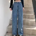 Jean Baggy à fermeture éclair pour femme pantalon droit en Denim idéal pour un usage quotidien