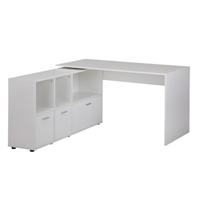 WOHNLING Eckschreibtisch 136 cm Büro Schreibtisch Weiß Winkel Tisch Home Office