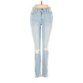 FRAME Denim Jeggings - Mid/Reg Rise Skinny Leg Boyfriend: Blue Bottoms - Women's Size 28 - Light Wash