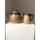 Vintage Rustic Large Beige Tea Pot and Creamer, Mid Century Denby Romany Tea Caddy and Milk Jug