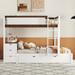 Full over Full Bunk Bed with Trundle, Storage and Desk, White+Walnut