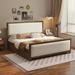 Full Size Linen Upholstered Platform Bed with 4 Drawers and Elegant Nailhead Detailing - Beige Fabric