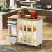 Kitchen Island with Drop Leaf, LED Light Kitchen Cart on Wheels with 2 Fluted Glass Doors and 1 Flip Cabinet Door