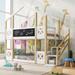 Stylish & Simple Twin over Twin House Bunk Bed with White Storage Staircase and Blackboards, for a Family with 2 Kids, White