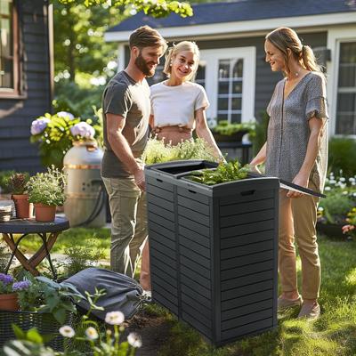 Outdoor Waterproof Resin Waste Bin with Double-Bucket for Patios, Decks and Backyards