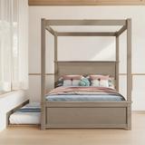 Full Size Kids Bed Wood Canopy Bed with Trundle Platform bed, Brushed Light Brown