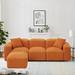 Orange 3-Pieces Teddy Velvet Sectional Sofa with 2 Pillows, Ottoman Included - 94.5 L*58'W*25.5'H