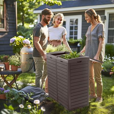 Outdoor Waterproof Resin Waste Bin with Double-Bucket for Patios, Decks and Backyards