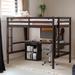 Space-saving Bed with Cabinet, Full size Loft Bed with Desk, Wooden Bed with Writing Board, Kid's Bed with Guardrails, Espresso