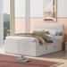 Queen Size Wooden Upholstered Bed with Headboard, Platform Bed with 2 Storage Underneath, Floor Bed with Sturdy Frame, Beige