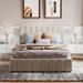 Full Size Upholstered Platform Bed with Hydraulic Storage, Gray, Beige Linen Finish - Elegant Design, Solid Wood Frame