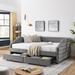 Queen Size Daybed with Two Drawers Trundle - Elegant Upholstered Sofa Bed, Linen Fabric, Grey/Beige (88"x64.5"x34")