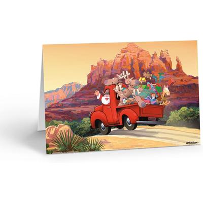 Stonehouse Collection Santa's Red Truck Christmas Card - 18 Boxed Western Christmas Cards & Envelopes (Standard)