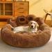 Fnochy Clearance Cute Round Calming Dog Bed of Paw Shape Pet Large Plush Dog Donut Bed for Medium Large Breed Dog Soft Comfy and Cozy Doggie Bed with Bolster Coffee