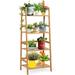 4-Tier Ladder Shelf Plant Stand Bamboo Flower Pots Holder Display Rack Multifunctional Ladder-Shaped Bookshelf Storage Shelves For Home Office Living Room Bathroom Bedroom Kitchen (Natural)