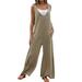 REORIAFEE Boho Overalls for Women V Neck Sleeveless Jumpsuit Solid Color Suspenders Casual Jumpsuits for Women Pocket Suspender Jumpsuit Rompers for Women Summer Khaki XXL