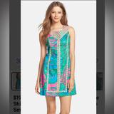 Lilly Pulitzer Dresses | Lilly Pulitzer Macfarlane Gold Embroidered Multi Color Shift Dress- Green Pink | Color: Blue/Green | Size: 0
