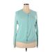 Croft & Barrow Cardigan Sweater: Teal Color Block Sweaters & Sweatshirts - Women's Size 2X-Large