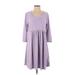 Discount Divas Casual Dress - A-Line V Neck 3/4 sleeves: Purple Print Dresses - Women's Size Medium