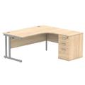 Double Upright Right Hand Radial Desk + Desk High Pedestal 600mm Deep Pedestal 1600X1200 Canadian Oak/Silver