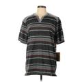 Denim & Rivets Short Sleeve Henley Shirt: Gray Stripes Tops - Women's Size Large