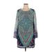 Sequin Hearts Casual Dress - Shift Crew Neck 3/4 sleeves: Teal Print Dresses - Women's Size X-Large - Paisley Wash