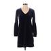 Madewell Casual Dress - Mini V-Neck 3/4 sleeves: Blue Solid Dresses - Women's Size 2X-Small