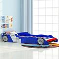 Bopdu Children's Race Car Bed Wooden Car Bed with Rails, Race Car Bedroom Furniture for 4 Years and Over 90x200 cm Blue