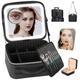 NOIBAD Makeup Bag with Led Mirror, Makeup Travel Train Case, Adjustable Dividers Detachable 10x Magnifying Mirror, 3 Type Light, 2-Layer Organizer with 14PCs Makeup Brushes & Jewelry Organizer, black,