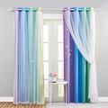 NICETOWN Rainbow Curtains for Living Room - Thermal Large Width Insulated Curtains 90 Inch Drop Nursery Curtains for Bedroom Voile Romantic Noise Reduction, 2 Panels, 66 Inch Wide