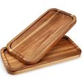 2 Pcs Rectangular Wooden Platters for Food Party Decorative Serving Tray Acacia Wood Cheese Charcuterie Board Rectangle Dessert Dishes Dinner Plates for Decor Snack Appetizer Platter