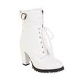 GooMaShoes Women's Lace up High Heel Boots, Sexy Chunky Platform Booties, Cross Strap Buckle Combat Ankle Boots (White, UK 6.5)